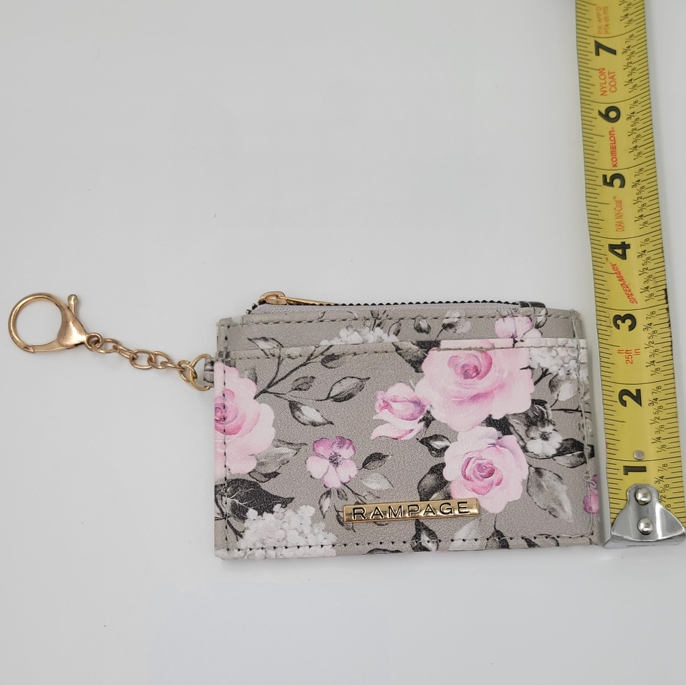 Rampage Floral Gray & Pink Card Holder Keychain ID Card Holder Zip Up Coin Purse - Picture 11 of 11